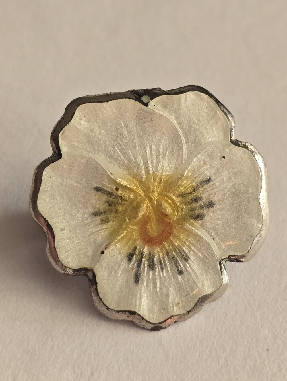 Tiny pansy pin white enamel sterling silver brooch 925 flower viola floral